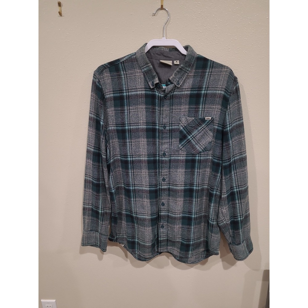 Vans Men's SZ M Green Plaid Button-Front Flannel Shirt hiking camping outdoors